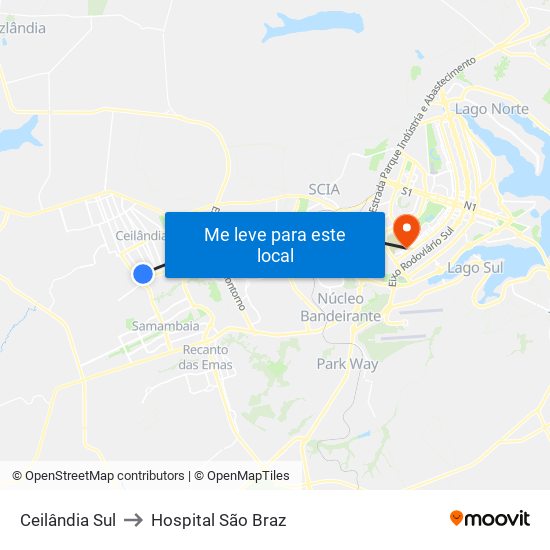 Ceilândia Sul to Hospital São Braz map