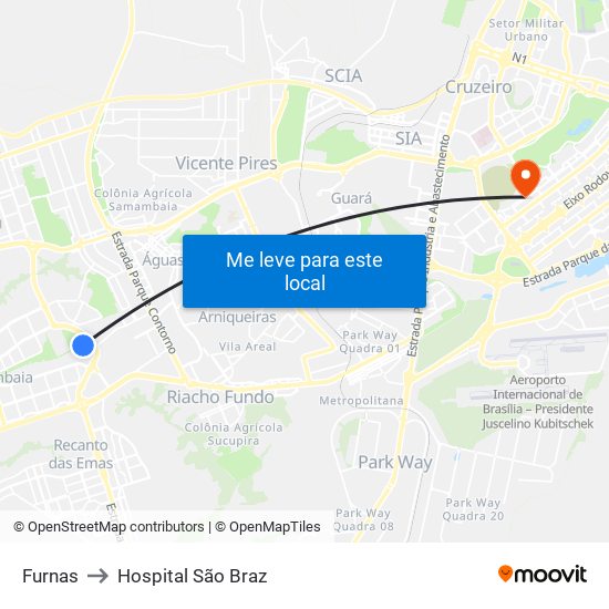 Furnas to Hospital São Braz map