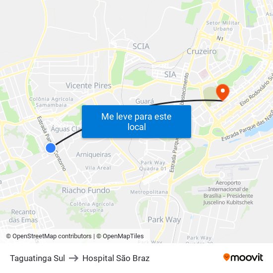 Taguatinga Sul to Hospital São Braz map