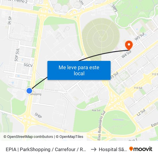 EPIA | ParkShopping / Carrefour / Rod. Interestadual to Hospital São Braz map