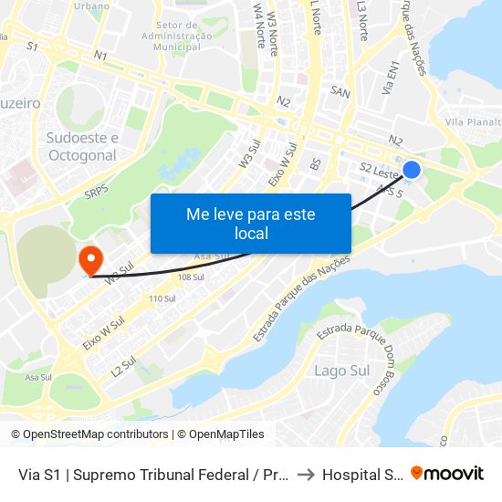 Via S1 | Supremo Tribunal Federal / Praça Dos Três Poderes to Hospital São Braz map