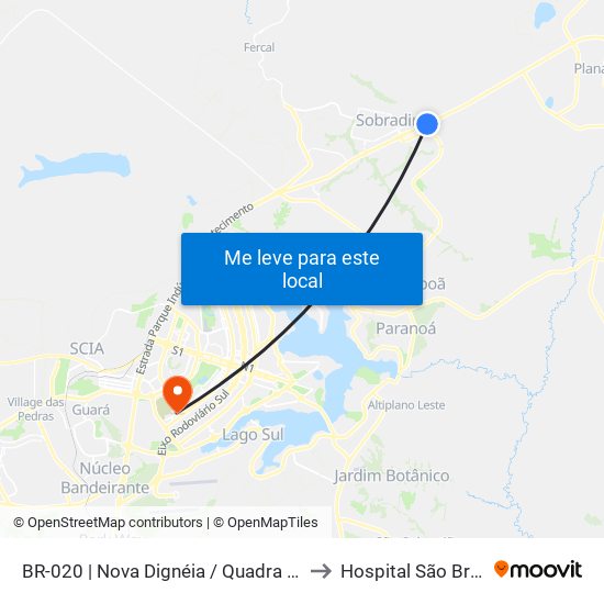 Br-020 | Nova Dignéia / Quadra 18 to Hospital São Braz map