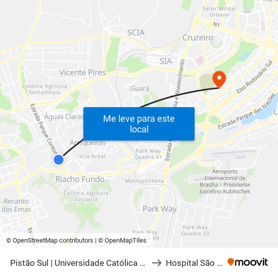 Pistão Sul | Universidade Católica / Estácio to Hospital São Braz map