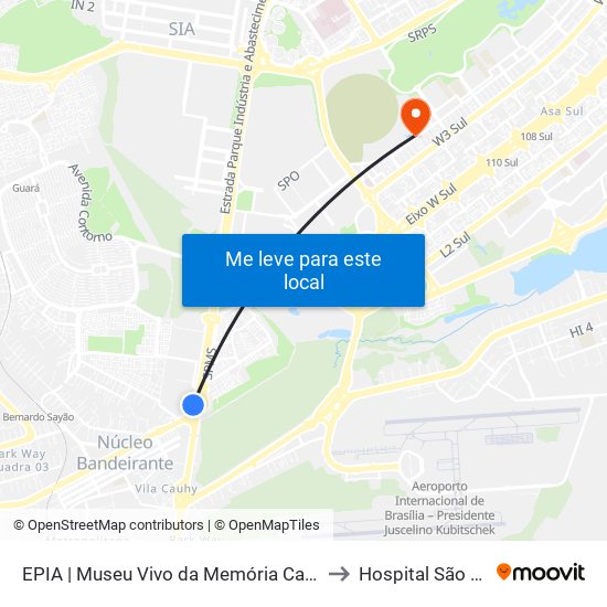 Epia Sul | Museu Vivo Da Memória Candanga to Hospital São Braz map
