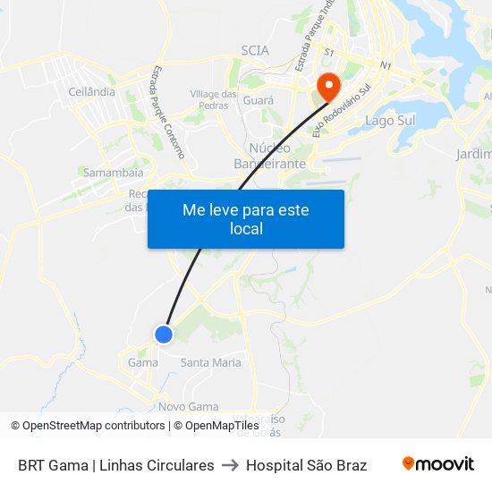BRT Gama | Linhas Circulares to Hospital São Braz map