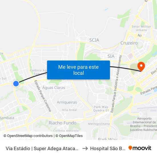 Via Estádio | Qnl 2 (Super Adega) to Hospital São Braz map