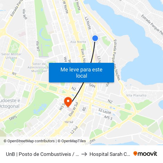 UnB | Posto de Combustíveis / Subway to Hospital Sarah Centro map
