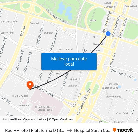 Rod.P.Piloto | Plataforma D (Box 16) to Hospital Sarah Centro map