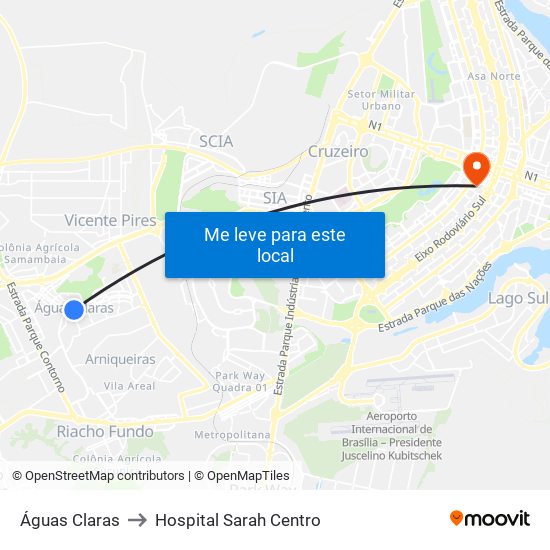 Águas Claras to Hospital Sarah Centro map