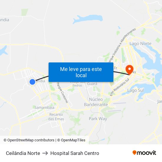 Ceilândia Norte to Hospital Sarah Centro map