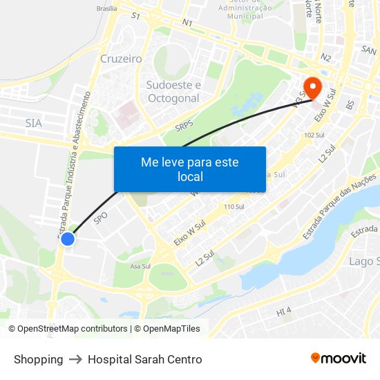 Shopping to Hospital Sarah Centro map