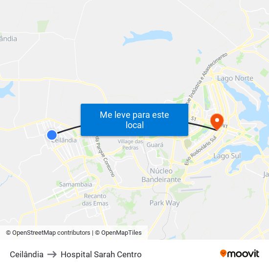 Ceilândia to Hospital Sarah Centro map