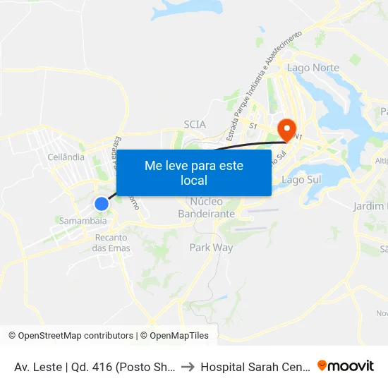 Av. Leste | Qd. 416 (Posto Shell) to Hospital Sarah Centro map