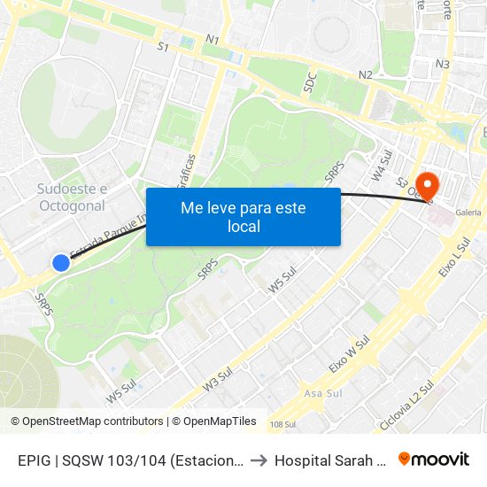 EPIG | SQSW 103/104 (Estacionamento 5) to Hospital Sarah Centro map
