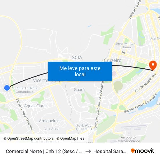 Comercial Norte | Cnb 12 (Sesc / Projeção / Hrt) to Hospital Sarah Centro map