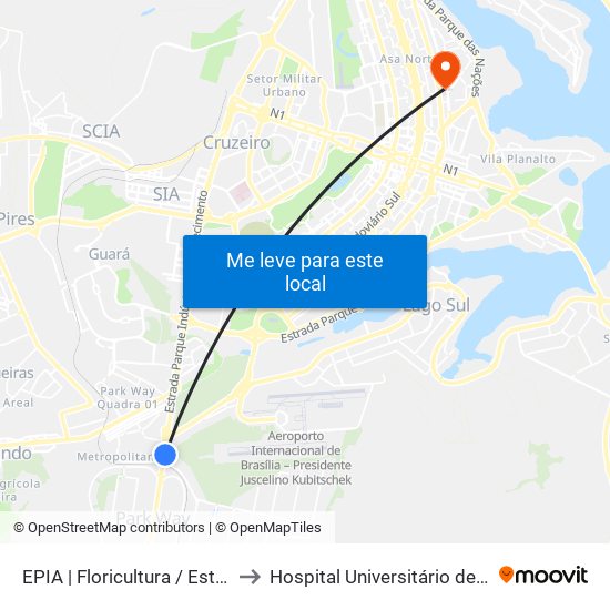 EPIA | Floricultura / Estação BRT Park Way to Hospital Universitário de Brasília Emergencia map