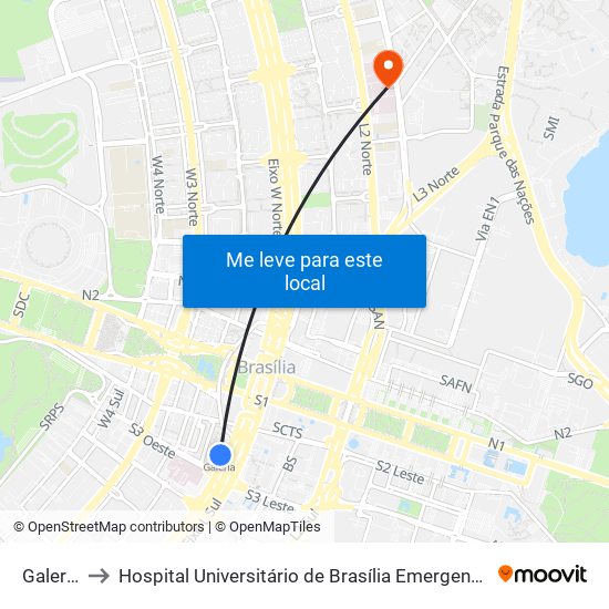 Galeria to Hospital Universitário de Brasília Emergencia map
