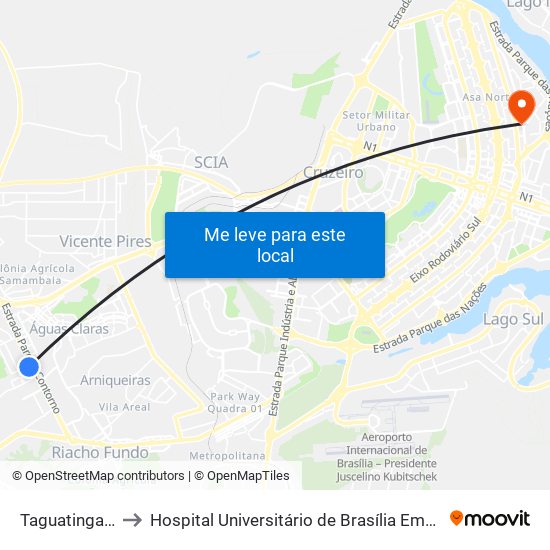 Taguatinga Sul to Hospital Universitário de Brasília Emergencia map