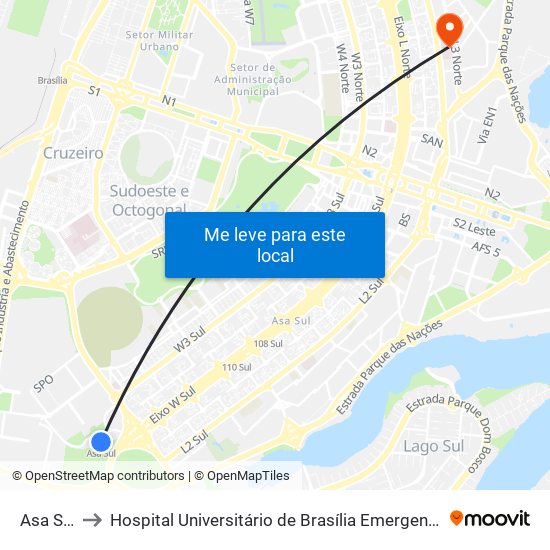 Asa Sul to Hospital Universitário de Brasília Emergencia map