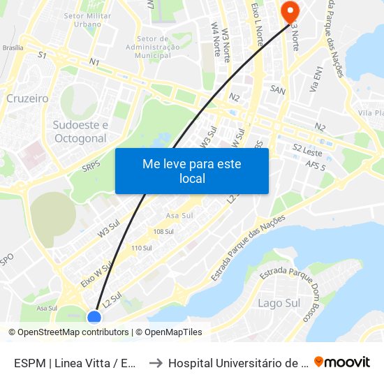 Sps | Linea Vitta to Hospital Universitário de Brasília Emergencia map