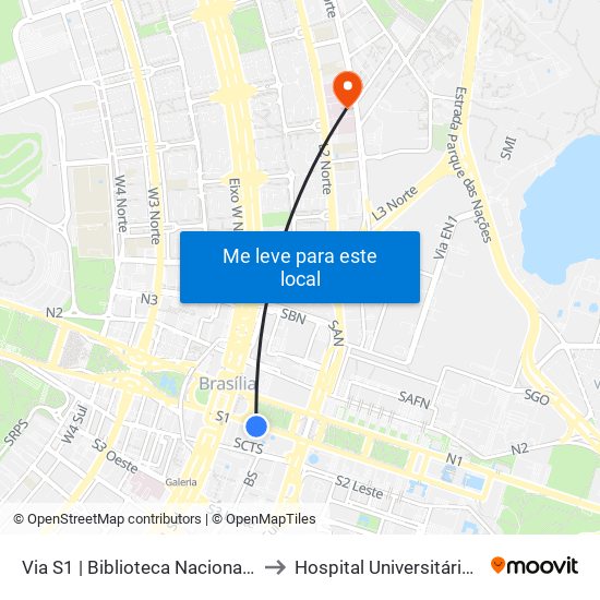 Via S1 | Biblioteca Nacional / Museu Nacional / Sesi Lab to Hospital Universitário de Brasília Emergencia map