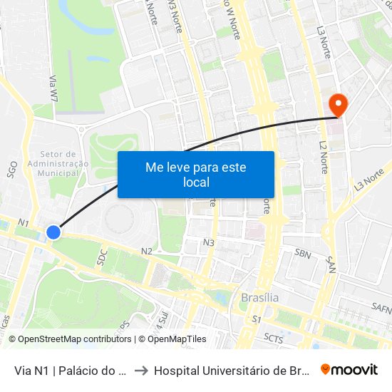 Via N1 | Palácio Do Buriti / Tribunal De Contas Do Df to Hospital Universitário de Brasília Emergencia map