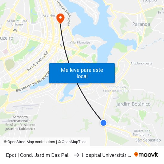 Epct | Cond. Jardim Das Palmeiras (Sentido São Sebastião) to Hospital Universitário de Brasília Emergencia map
