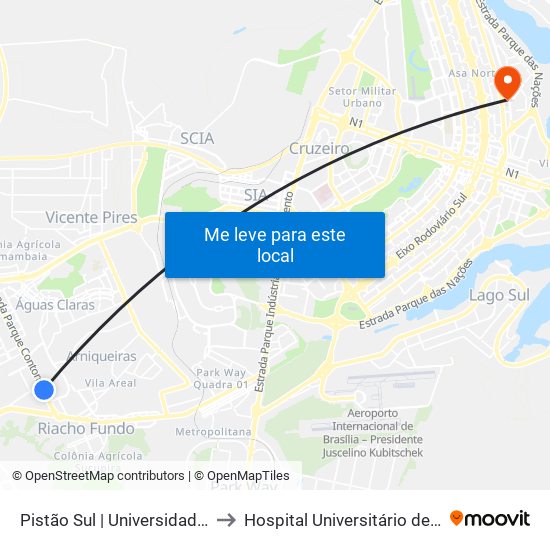 Pistão Sul | Universidade Católica / Estácio to Hospital Universitário de Brasília Emergencia map