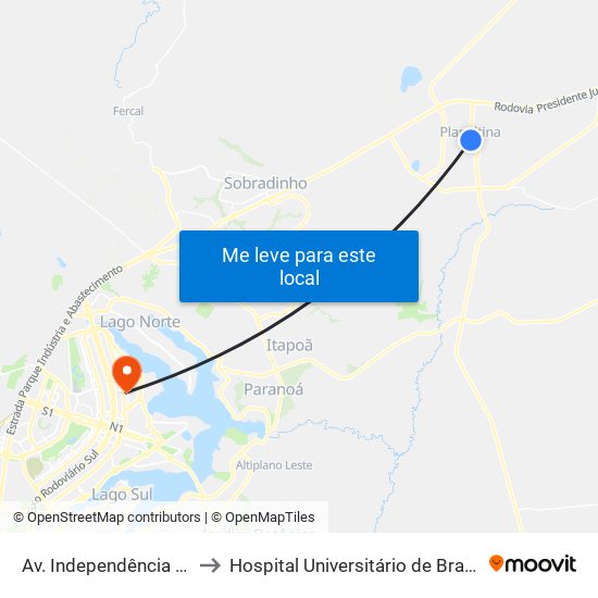 Av. Independência | Rodoviária to Hospital Universitário de Brasília Emergencia map