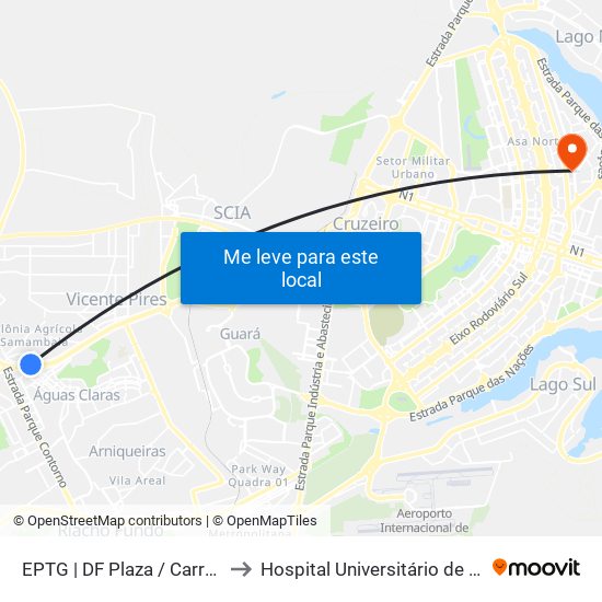 EPTG | DF Plaza / Carrefour / Sam's Club to Hospital Universitário de Brasília Emergencia map