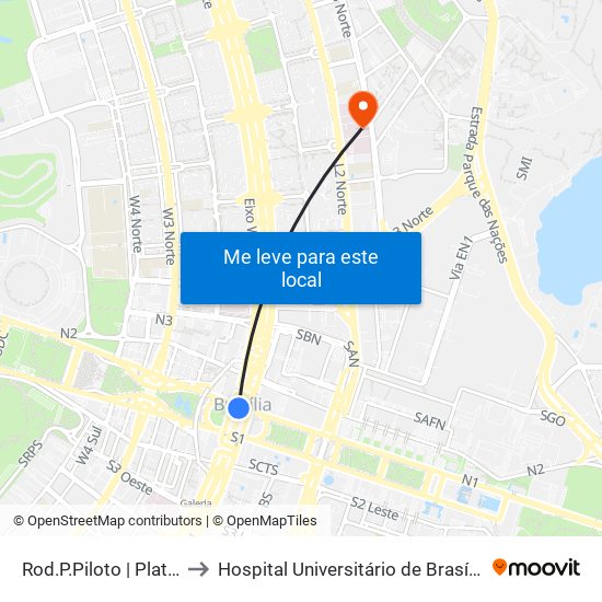 Rod.P.Piloto | Plataforma E to Hospital Universitário de Brasília Emergencia map