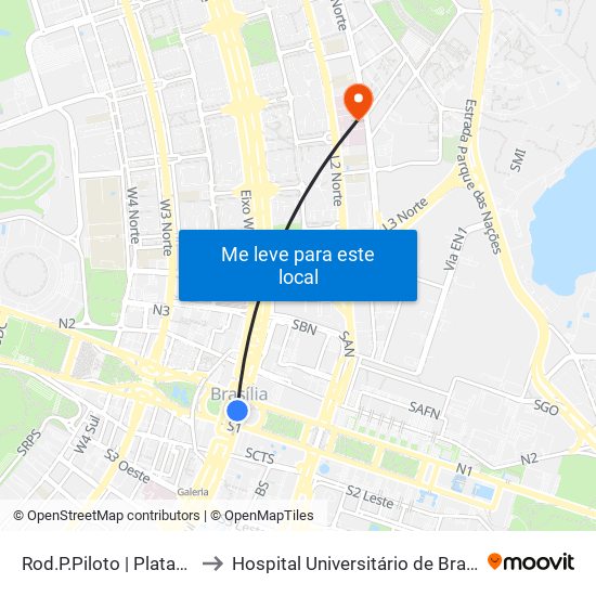 Rod.P.Piloto | Plataformas B / F to Hospital Universitário de Brasília Emergencia map