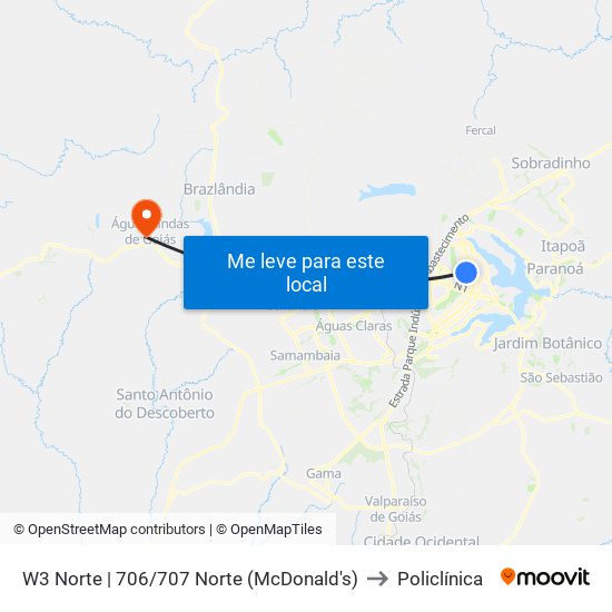 W3 Norte | 706/707 Norte (Mcdonald'S) to Policlínica map