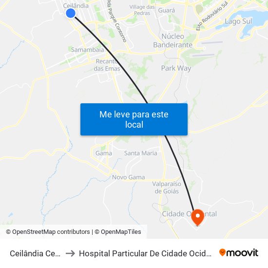 Ceilândia Centro to Hospital Particular De Cidade Ocidental Go map