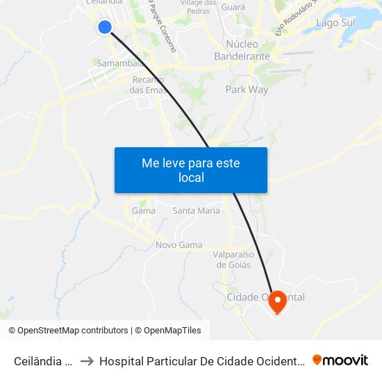 Ceilândia Sul to Hospital Particular De Cidade Ocidental Go map