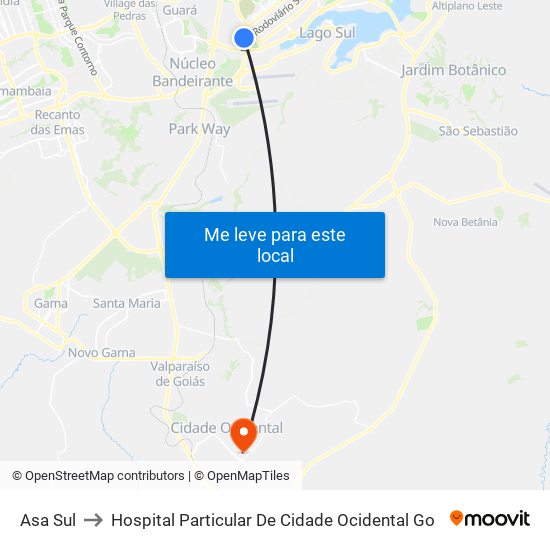 Asa Sul to Hospital Particular De Cidade Ocidental Go map