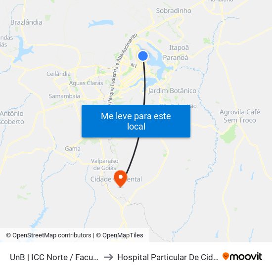 Unb | Icc Norte / Faculdade De Direito to Hospital Particular De Cidade Ocidental Go map