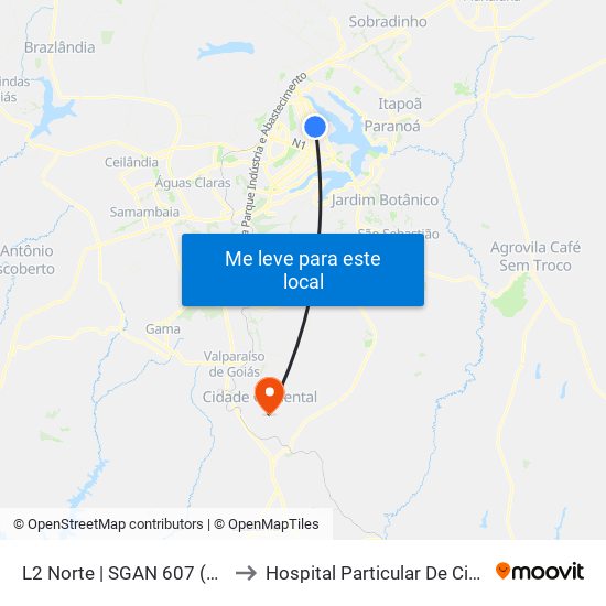 L2 Norte | Sgan 607 (Brasília Medical Center / Cean) to Hospital Particular De Cidade Ocidental Go map