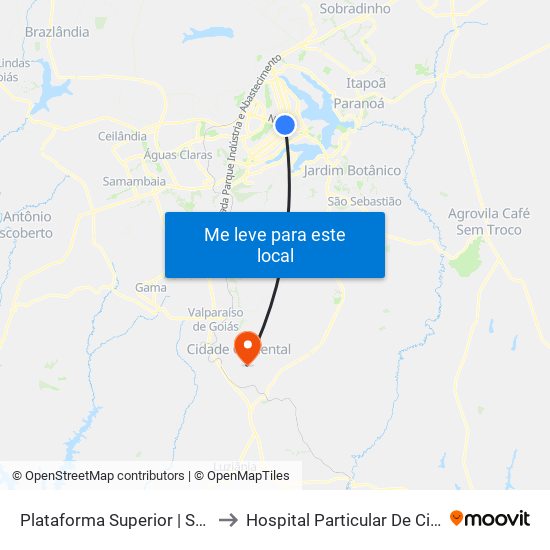 Plataforma Superior | Sobradinho / Varjão to Hospital Particular De Cidade Ocidental Go map