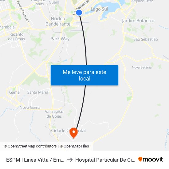 Sps | Linea Vitta to Hospital Particular De Cidade Ocidental Go map