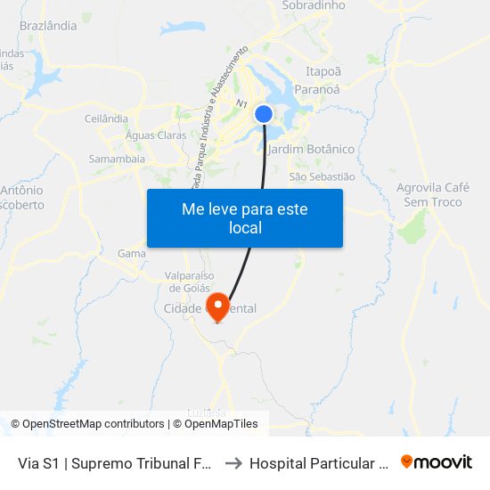 Via S1 | Supremo Tribunal Federal / Praça Dos Três Poderes to Hospital Particular De Cidade Ocidental Go map