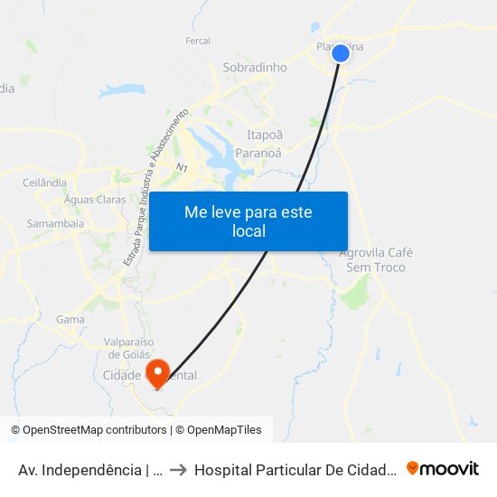 Av. Independência | Rodoviária to Hospital Particular De Cidade Ocidental Go map