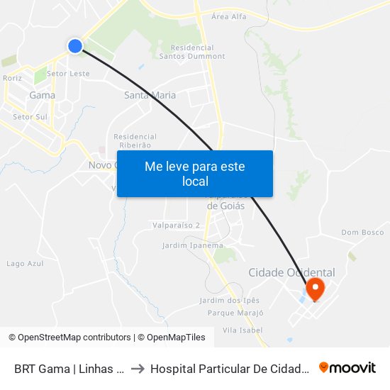 Terminal Brt Gama to Hospital Particular De Cidade Ocidental Go map