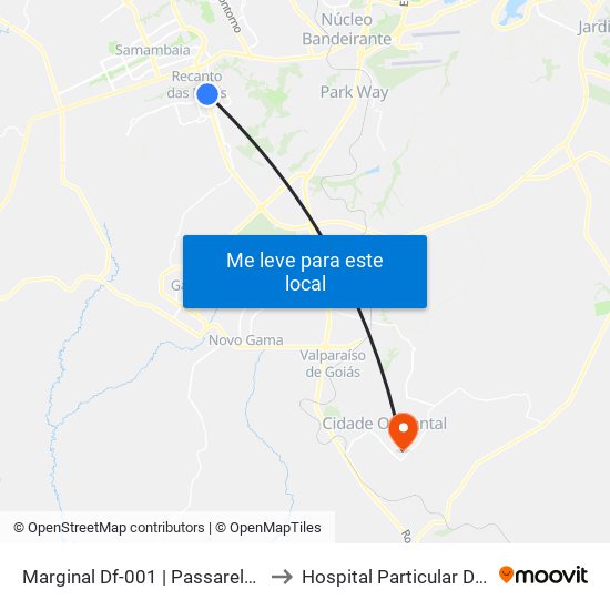 Marginal Df-001 | Passarela Recanto-Riacho II (Riacho) to Hospital Particular De Cidade Ocidental Go map