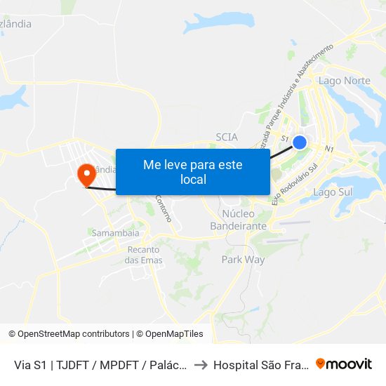 Via S1 | TJDFT / MPDFT / Palácio do Buriti to Hospital São Francisco map