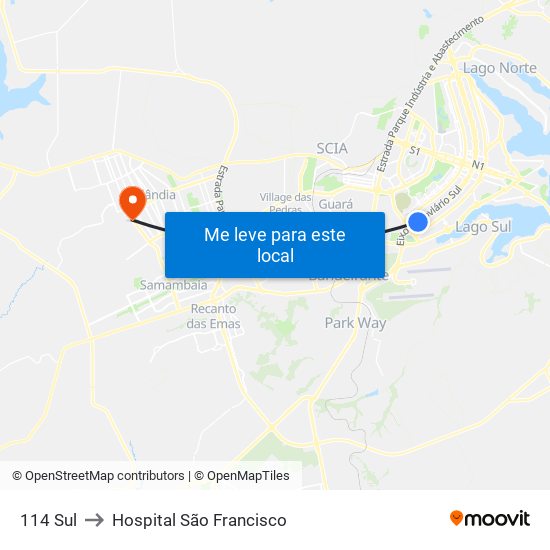 114 Sul to Hospital São Francisco map