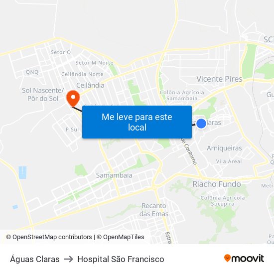 Águas Claras to Hospital São Francisco map