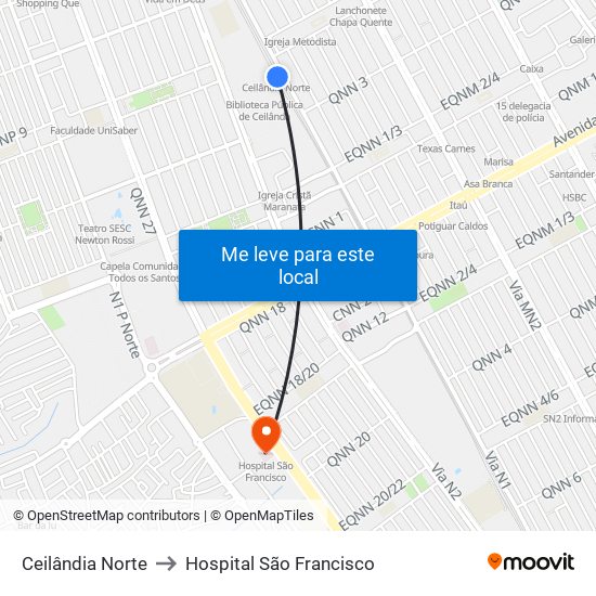 Ceilândia Norte to Hospital São Francisco map