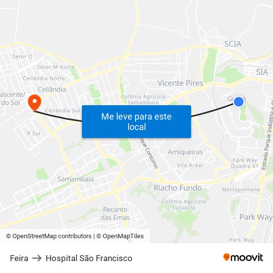 Feira to Hospital São Francisco map