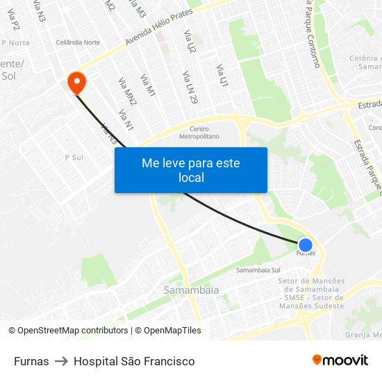 Furnas to Hospital São Francisco map